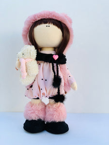 Ramona Fluffy Pink Bear Winter Doll 13"/33cm