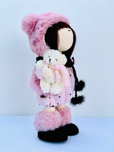 Ramona Fluffy Pink Bear Winter Doll 13"/33cm