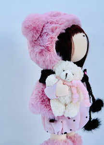 Ramona Fluffy Pink Bear Winter Doll 13"/33cm