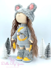 Load image into Gallery viewer, Bella 14&quot;/35cm Furry Gray Mouse Winter Doll with Knit Moon Sweater Dress
