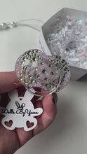 Load and play video in Gallery viewer, Pink &amp; White Crystals Pacifier and Personalized Clip Set
