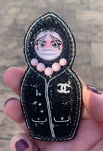 Load image into Gallery viewer, Beaded Russian Nesting Doll &quot;Matroshka&quot; Brooch Wearing a Mask
