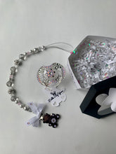 Load image into Gallery viewer, Pink &amp; White Crystals Pacifier and Personalized Clip Set
