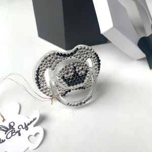 Black & White Crystals Pacifier and Personalized Clip Set