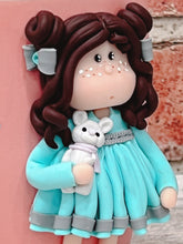 Load image into Gallery viewer, Handmade Polymer Clay 3D Brown Haired Girl on a Pink Ceramic Mug
