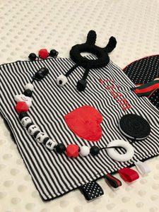 Bunny Ears Security Blanket, Black, White, and Red