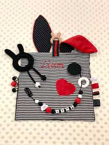 Bunny Ears Security Blanket, Black, White, and Red