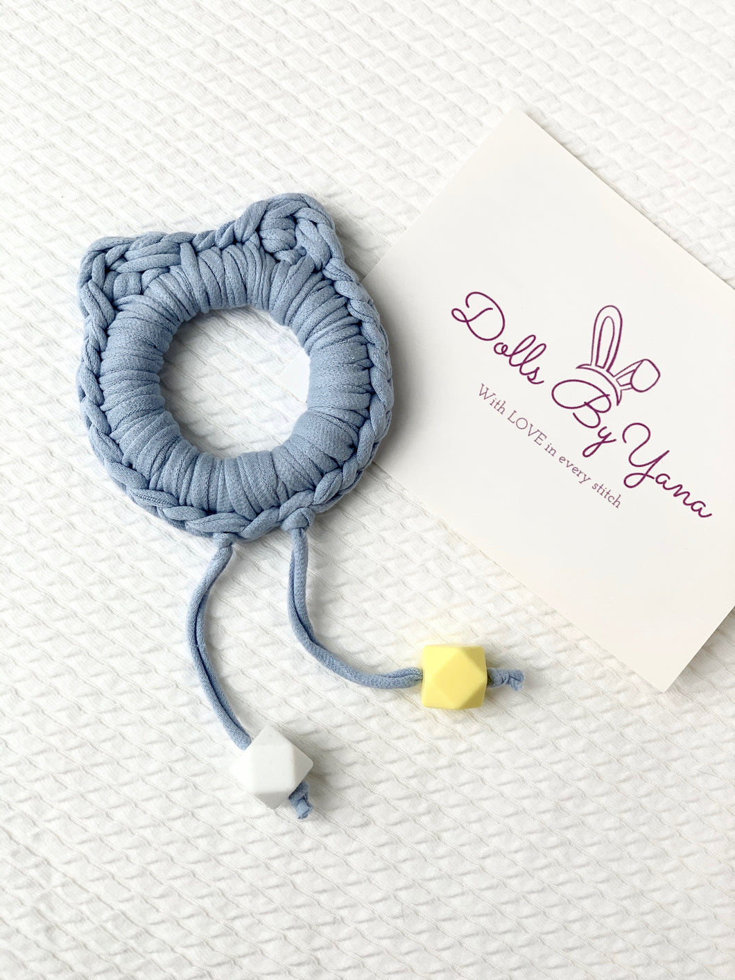 Blue Kitty Ears 100% Cotton Knitted Teether