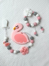 Load image into Gallery viewer, Pink Flamingo Silicone Pacifier Clip, Teether, and Bracelet
