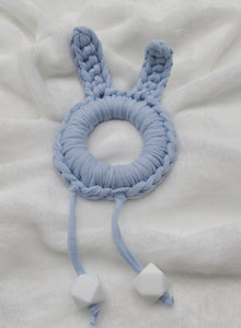 Blue Bunny Ears 100% Cotton Knitted Teether