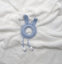 Load image into Gallery viewer, Blue Bunny Ears 100% Cotton Knitted Teether
