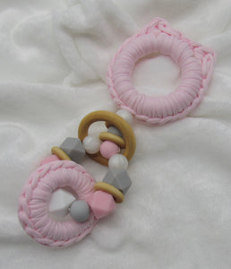 Pink Kitty Ears Wood & 100% Cotton Knitted Teether