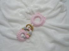 Load image into Gallery viewer, Pink Kitty Ears Wood &amp; 100% Cotton Knitted Teether
