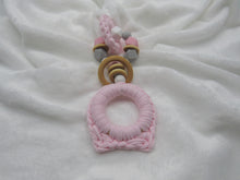 Load image into Gallery viewer, Pink Kitty Ears Wood &amp; 100% Cotton Knitted Teether
