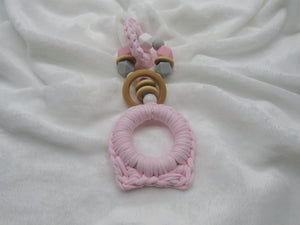 Pink Kitty Ears Wood & 100% Cotton Knitted Teether