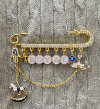 Load image into Gallery viewer, White Crystals and Letters Stroller Pin, 4&quot;/10cm
