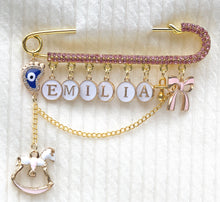Load image into Gallery viewer, Pink Crystals White Letters Stroller Pin, 4&quot;/10cm
