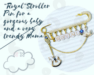 White Crystals and Letters Stroller Pin, 4"/10cm