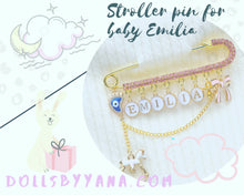 Load image into Gallery viewer, Pink Crystals White Letters Stroller Pin, 4&quot;/10cm
