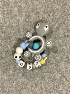 Gray Turtle Silicone Teether Bracelet. Personalized