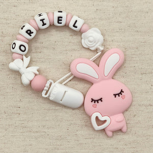 Bunny Silicone Pacifier Clip and Teether. Personalized
